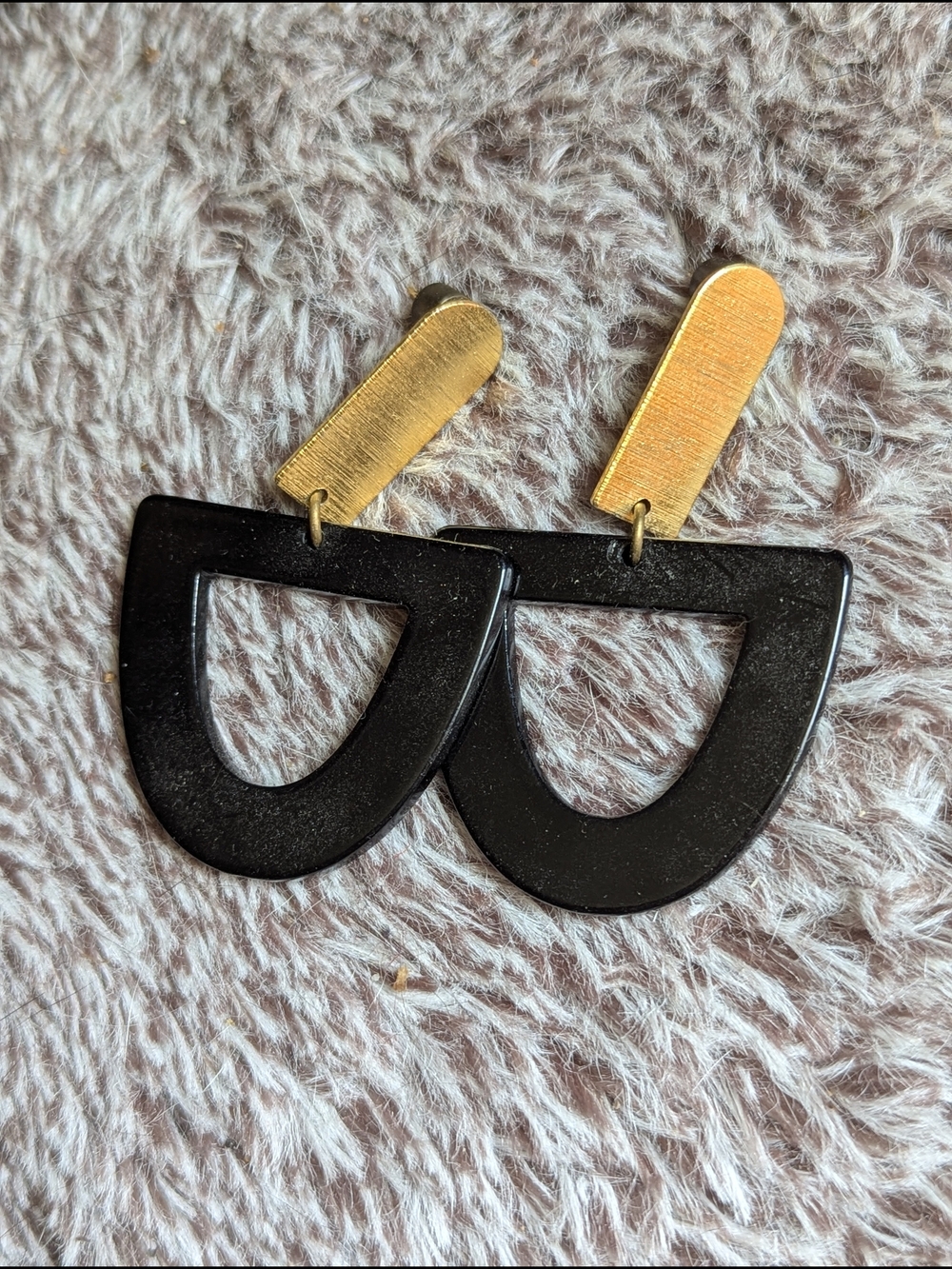 Black and Gold Semi-Hoop Drop Earrings - Women Jewelry